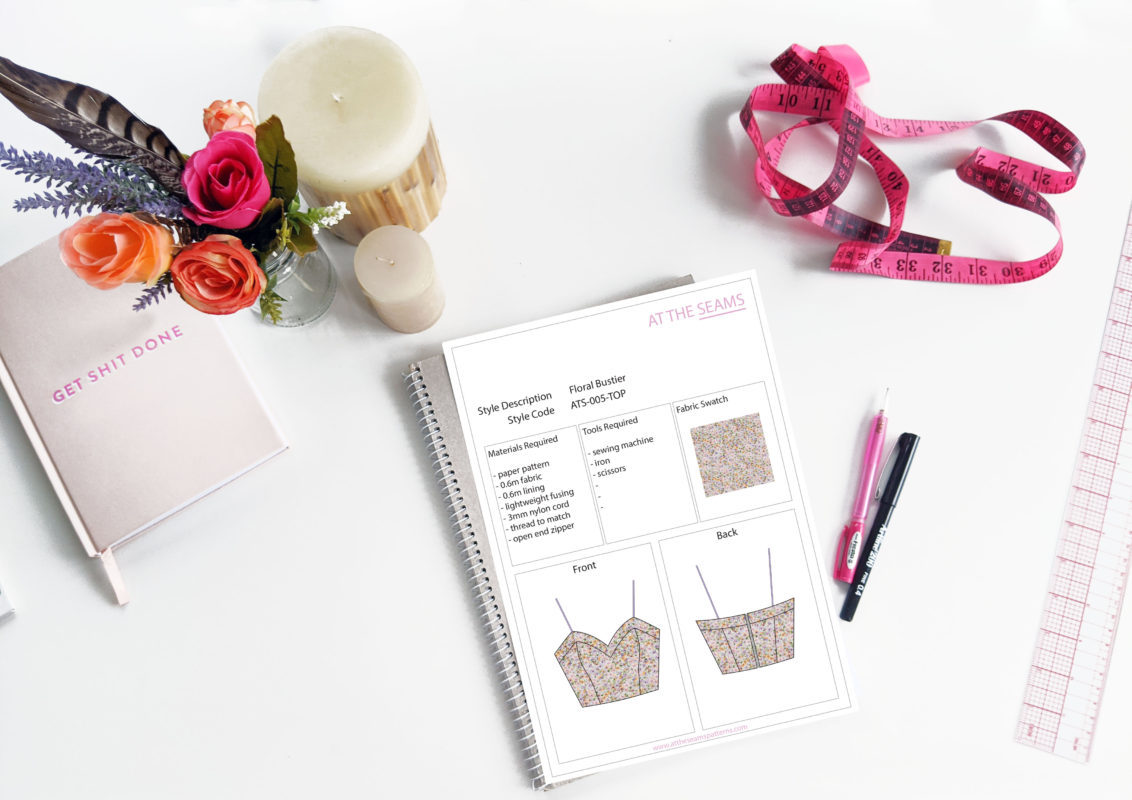 Floral Bustier Design Sheet Flatlay